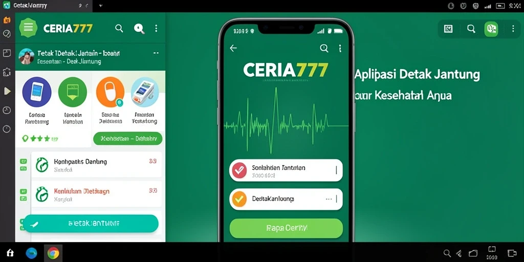 Antarmuka aplikasi CERIA777 menampilkan fitur detak jantung dengan jelas.
