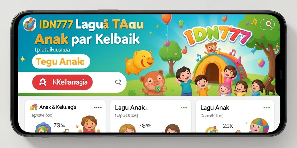 Tampilan antarmuka aplikasi IDN777 dengan berbagai pilihan lagu anak.