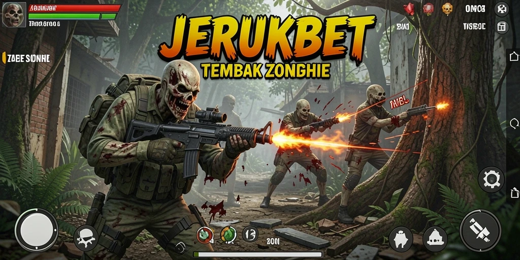 Tampilan antarmuka seru saat menembak zombie di JERUKBET.