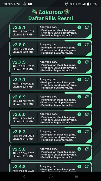 Tampilan riwayat versi lakutoto